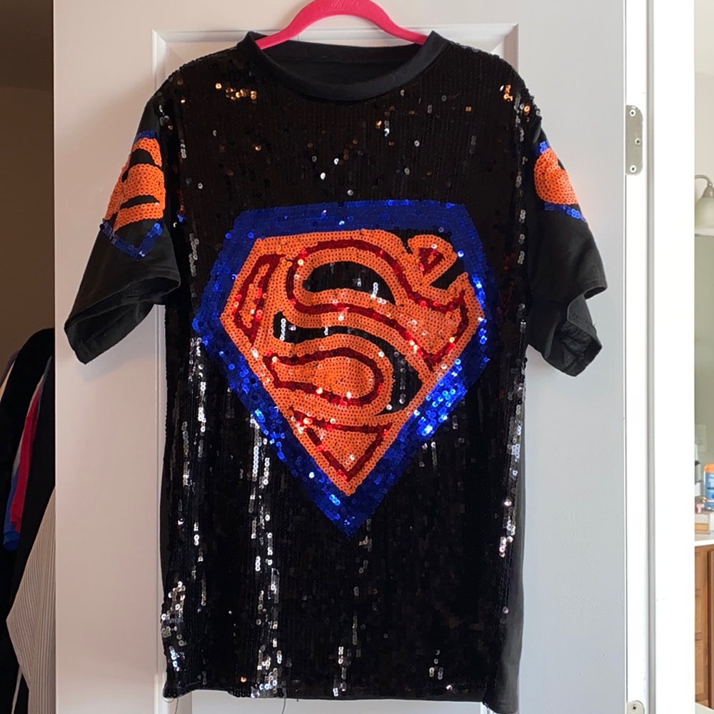 Superman Inspired Sequin Jersey Dress Black